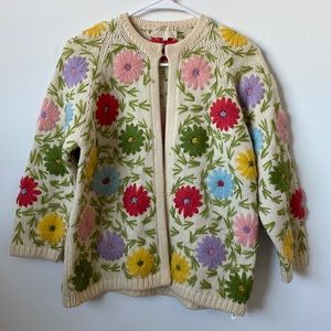 Vintage 100% Wool Floral Knitted Sweater Jacket Size: L